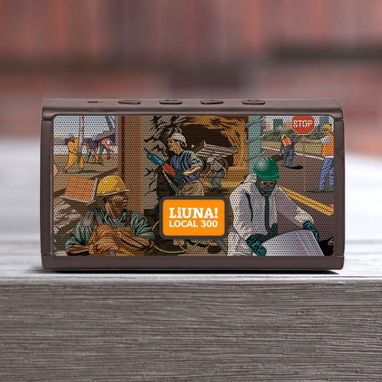 LiUNA! Local 300 branded Bluetooth speaker with mural artwork