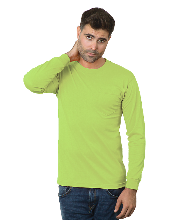 Bayside 1730 50/50 Long Sleeve Pocket Crew, Made in USA