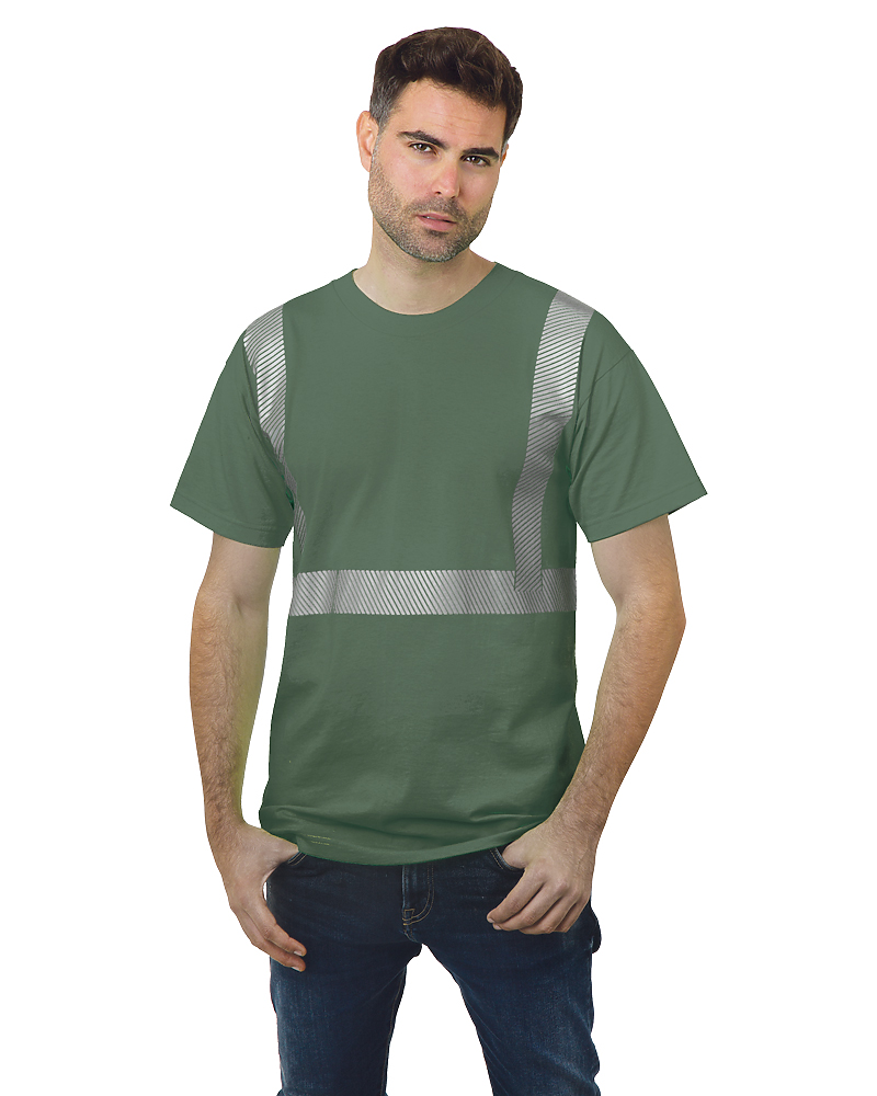 Bayside 3700 Hi-Vis 100% Cotton Crew with Segmented Striping, army green