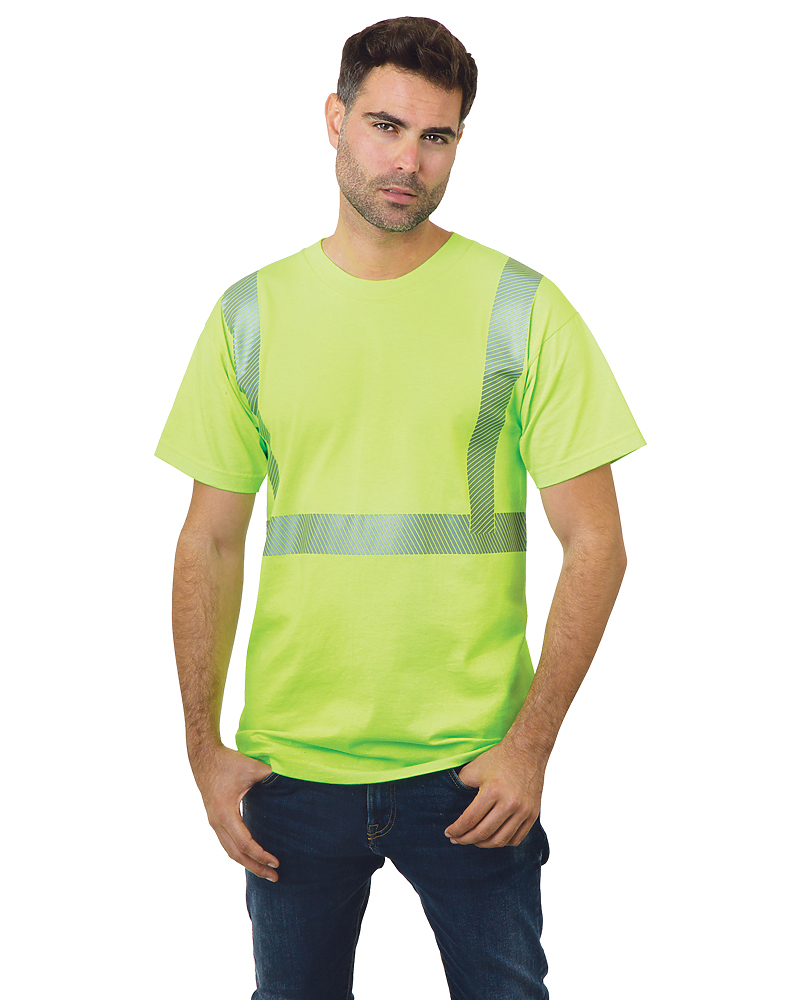 Bayside 3702 Hi-Vis Crew 50/50 Segmented Striping, Made in USA