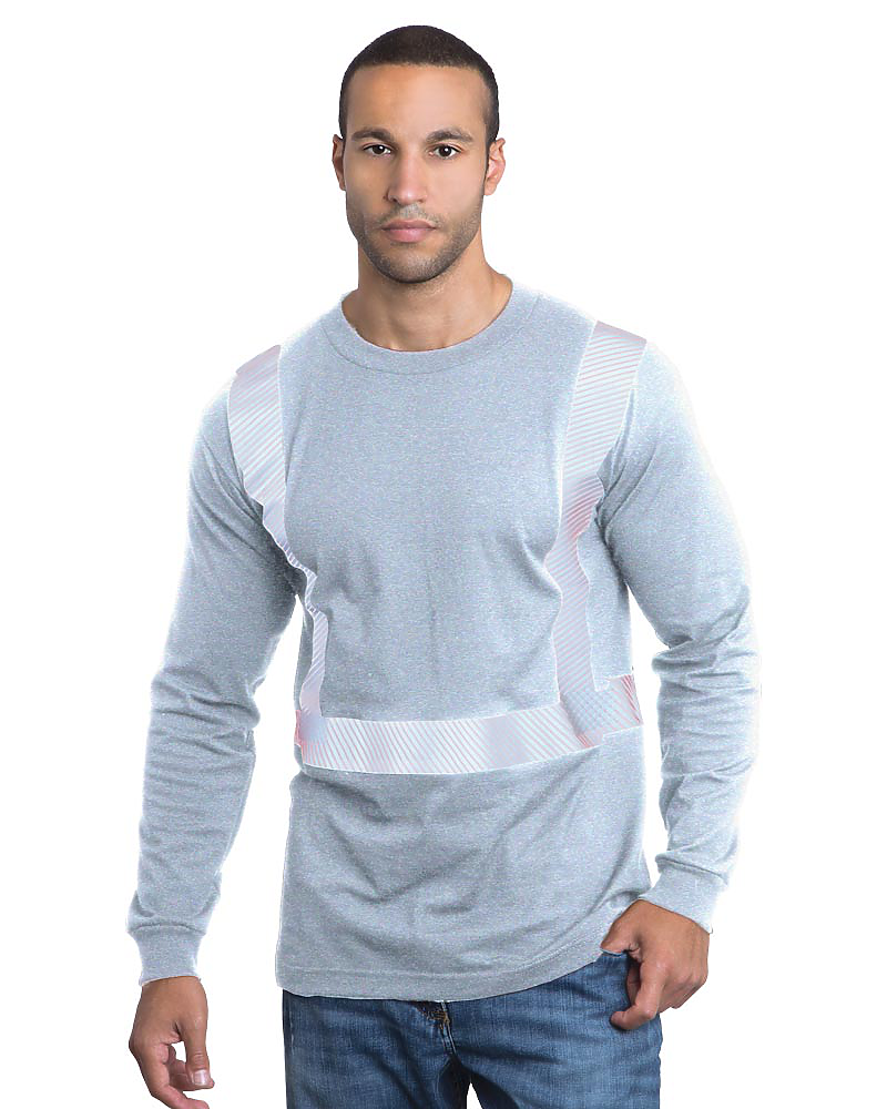 Bayside 3705 Hi-Vis 100% Cotton Long Sleeve Crew Segmented Striping, Made in USA