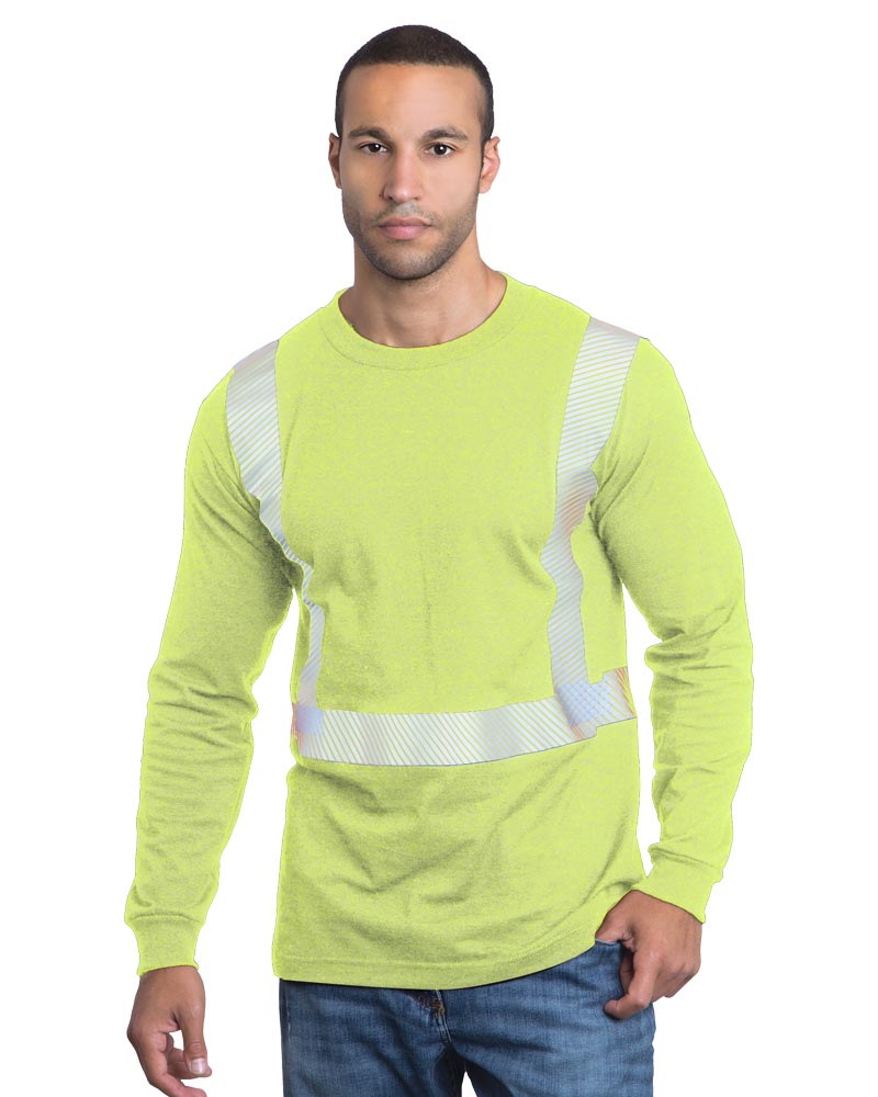 Bayside 3706 Hi-Vis 50/50 Long Sleeve Crew Segmented Striping, Made in USA