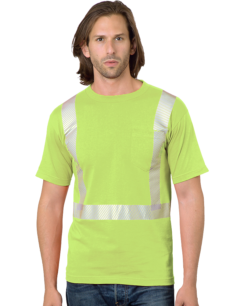 Bayside 3707 Hi-Vis 50/50 Pocket Crew Segmented Striping, Made in USA