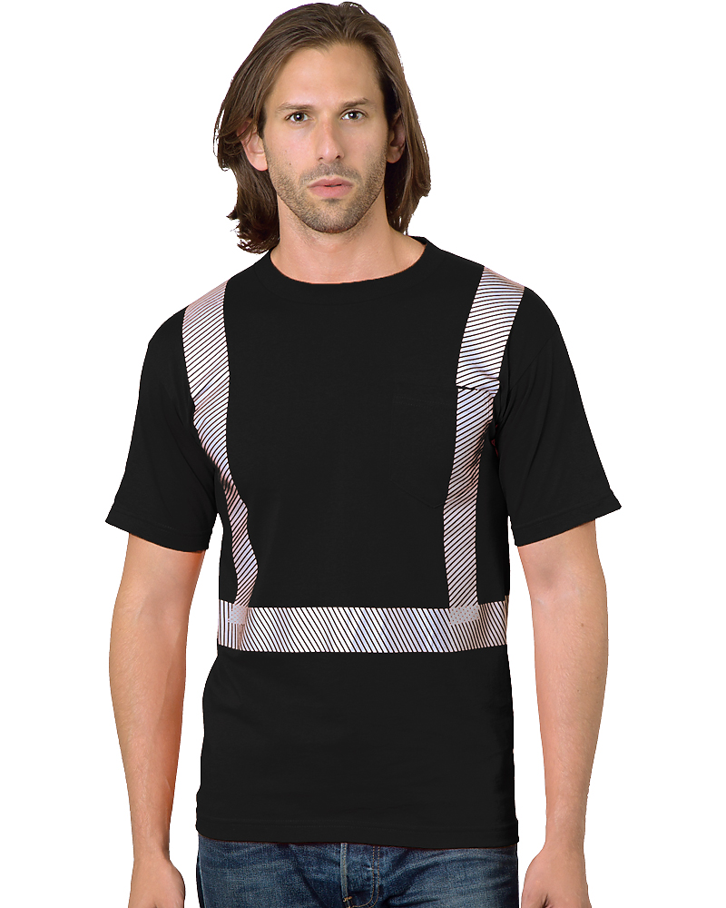 Bayside 3710 Hi-Vis 100% Cotton Pocket Crew Segmented Striping, Made in USA