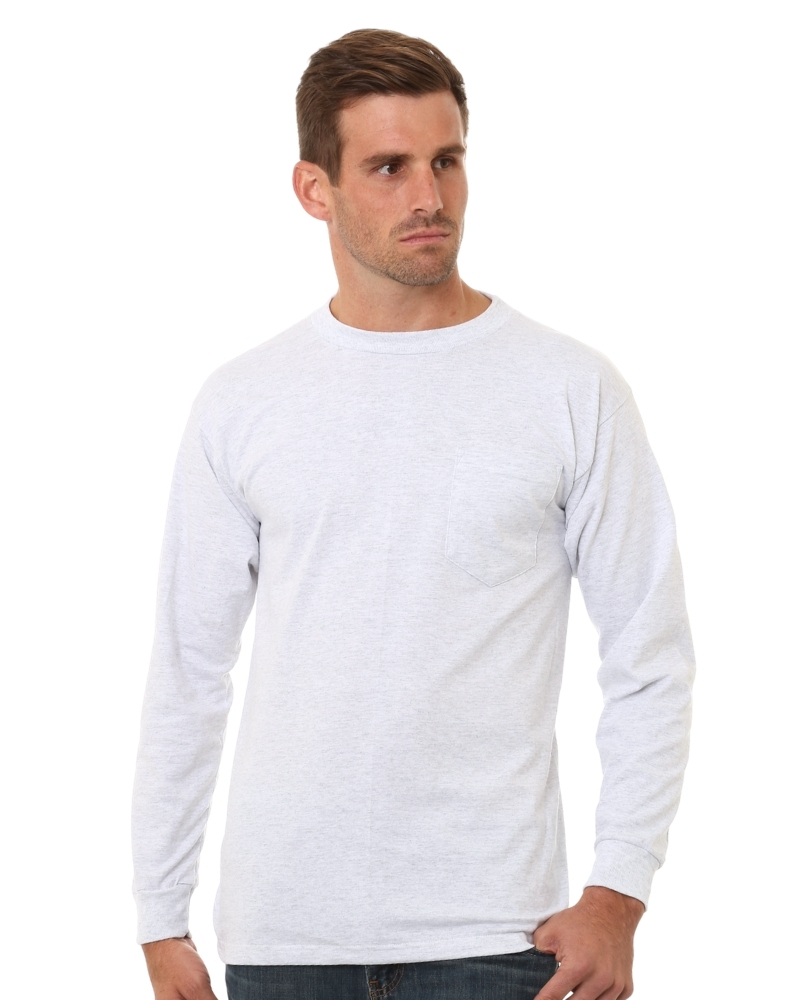 Bayside 8100 Heavyweight 6.1 Oz. Pocket Long Sleeve Crew, Made in USA