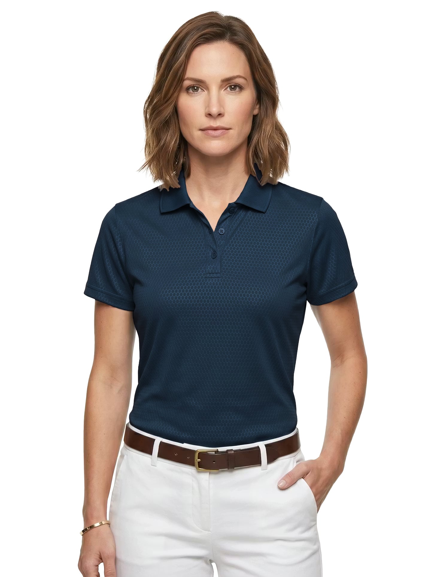 AKWA 265-EMB Women's Embossed Honeycomb Polo, Made in USA