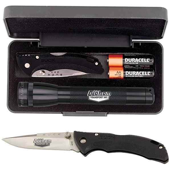 AA Mini Maglite with Buck Bantam BBW Knife, black, gift box with knife and flashlight