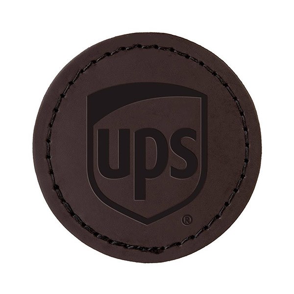 Debossed leather patch example, circle, brown