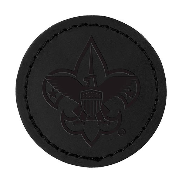 Debossed leather patch example, circle, black